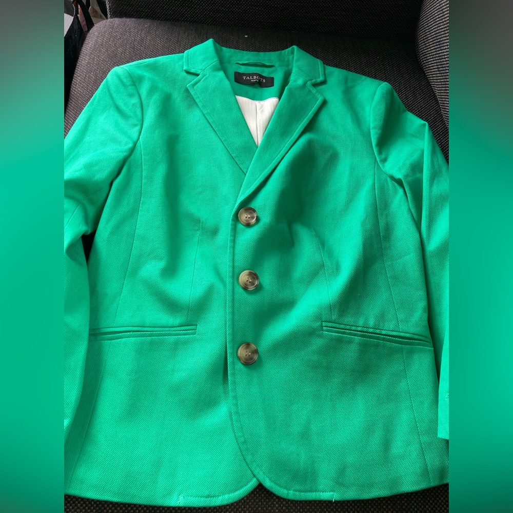 Green Talbots petite jacket very nice material in great condition no stains